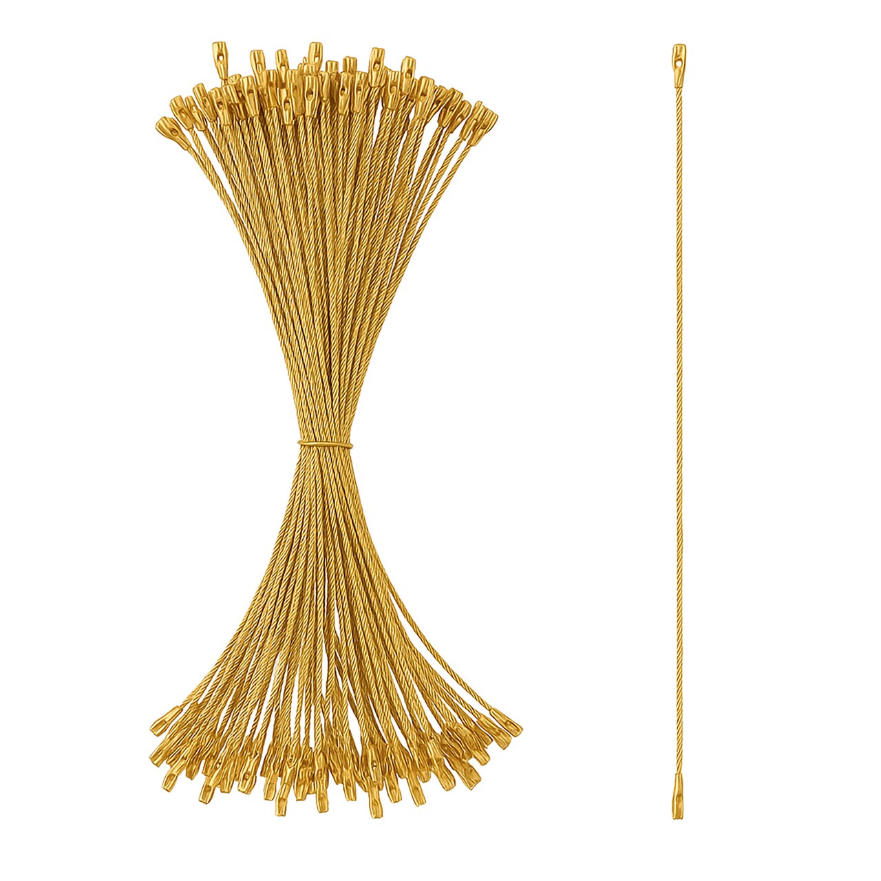 Set of 100 Gold Christmas Ornaments Cords Strings Hangers 7.9 Inches